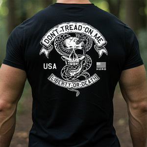 Hero Company Men's Don't Tread On Me Black Tee - Helps Pair Veterans With A Service Dog or Shelter Dog