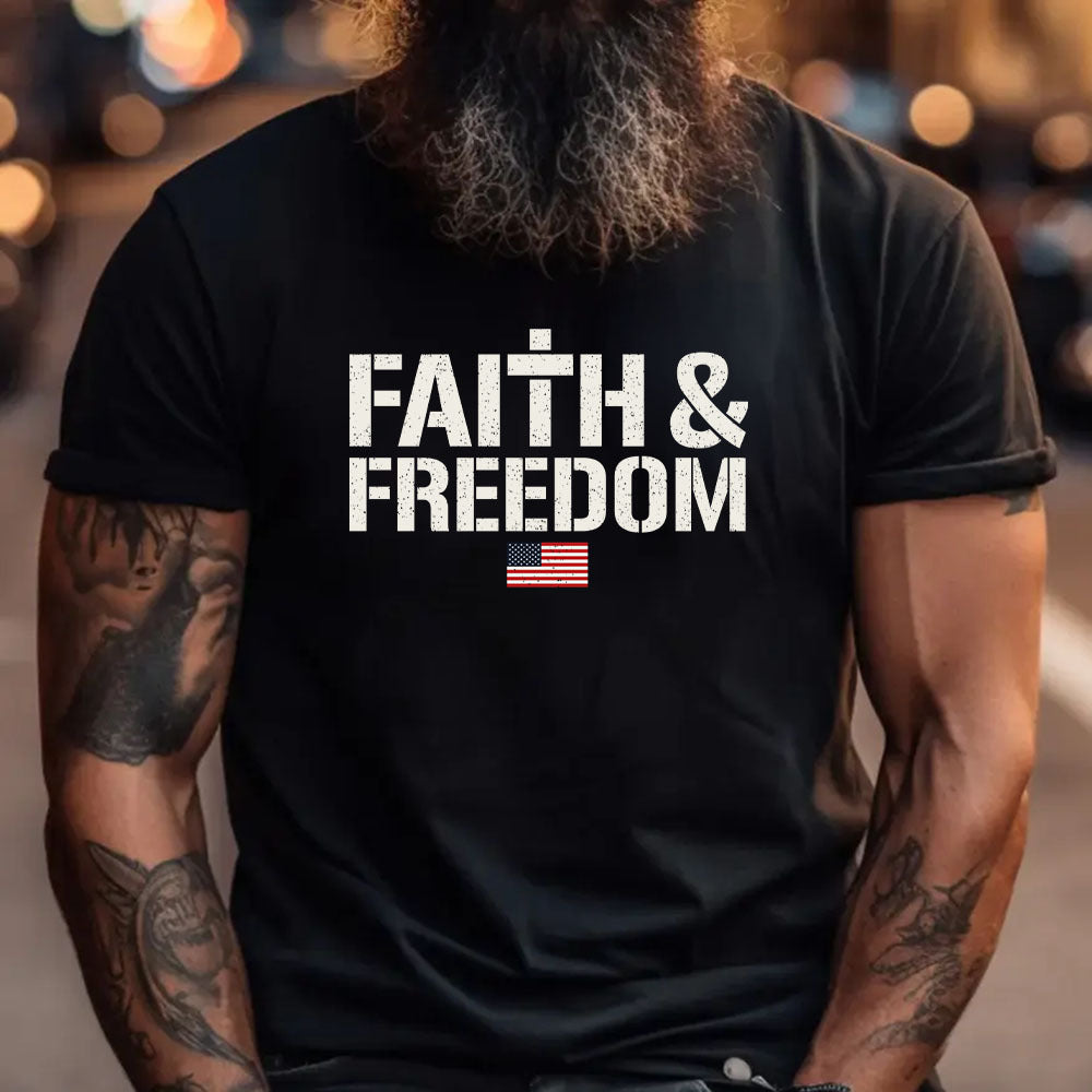 Hero Company Men's Faith & Freedom Black Tee - Helps Pair Veterans With A Service Dog or Shelter Dog