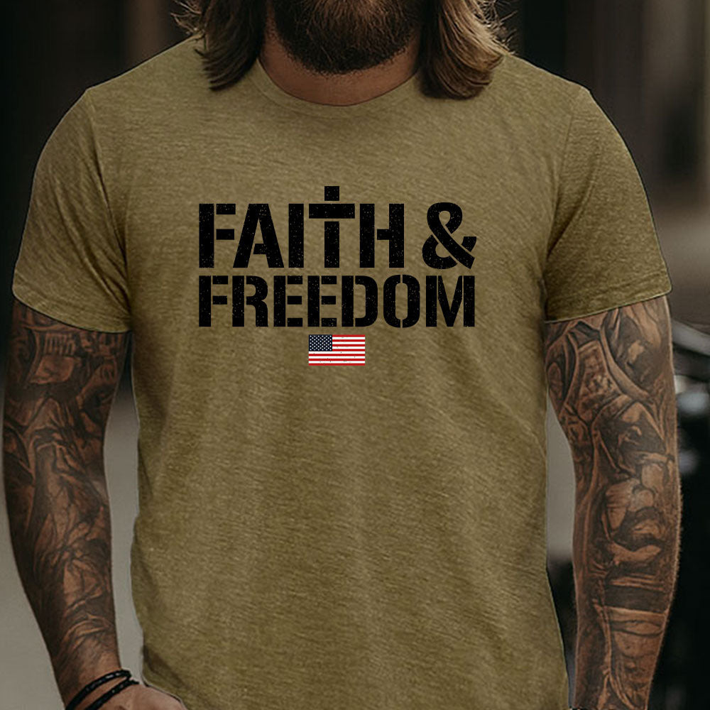 Hero Company Men's Faith & Freedom Military Green Tee - Helps Pair Veterans With A Service Dog or Shelter Dog
