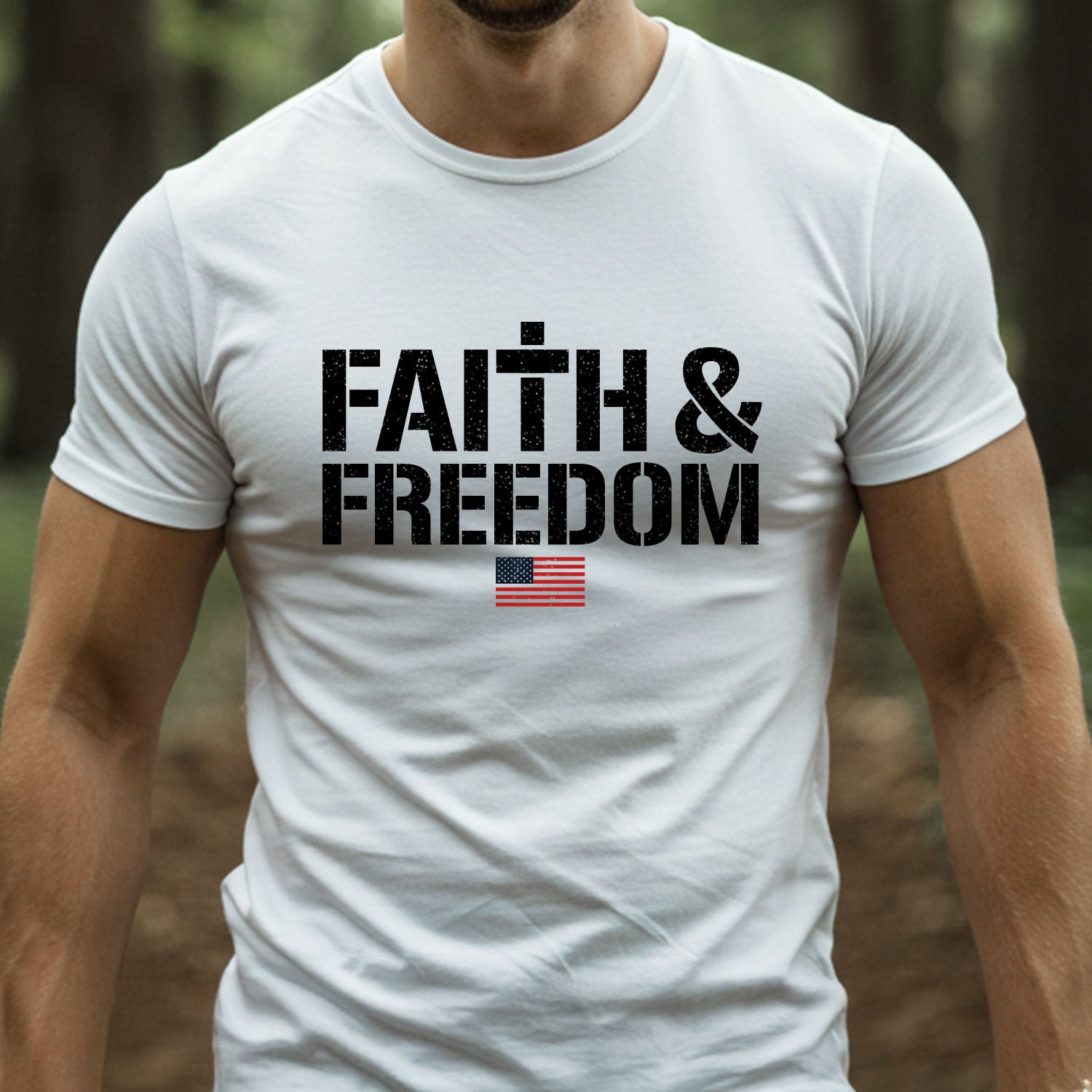 Hero Company Men's Faith & Freedom White Tee - Helps Pair Veterans With A Service Dog or Shelter Dog