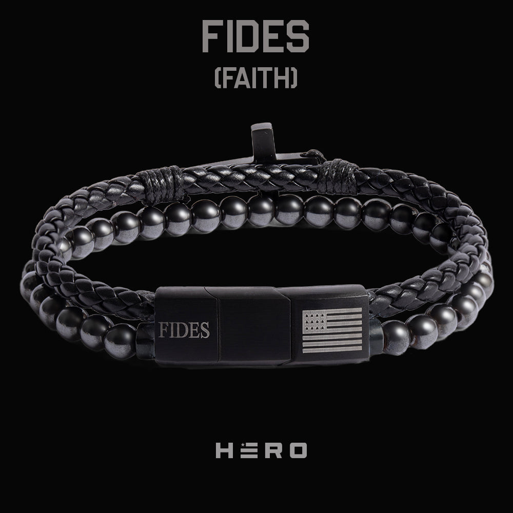 FIDES Cross Leather &amp; Magnetic Titanium Bead Bracelet: Helps Pair Veterans With A Service Dog Or Shelter Dog