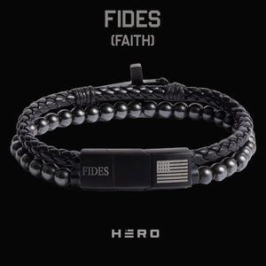 FIDES Cross Leather & Magnetic Hematite Titanium Bead Bracelet: Helps Pair Veterans With A Service Dog Or Shelter Dog