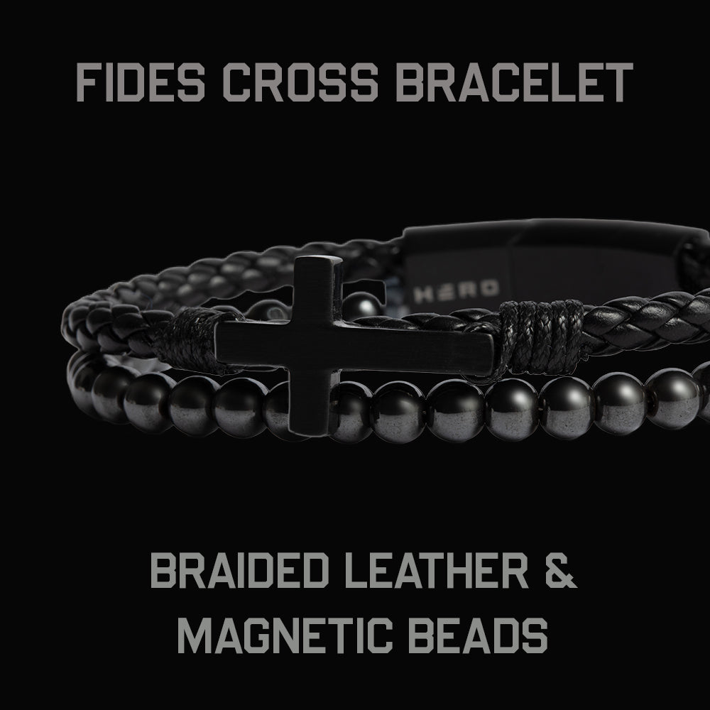 FIDES Cross Leather & Magnetic Titanium Bead Bracelet: Helps Pair Veterans With A Service Dog Or Shelter Dog