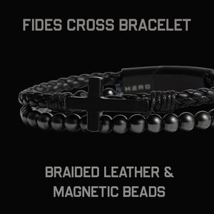 FIDES Cross Leather & Magnetic Hematite Titanium Bead Bracelet: Helps Pair Veterans With A Service Dog Or Shelter Dog