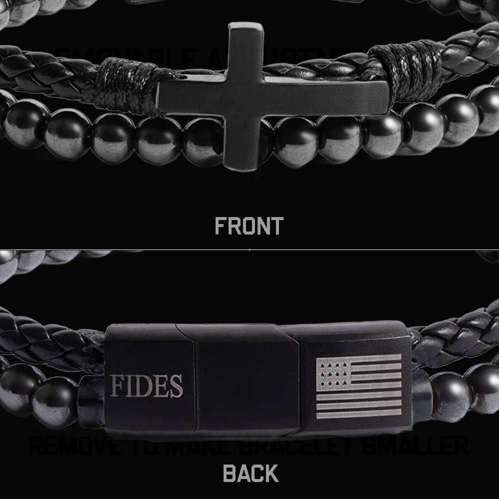 FIDES Cross Leather & Magnetic Titanium Bead Bracelet: Helps Pair Veterans With A Service Dog Or Shelter Dog