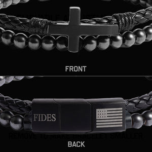 FIDES Cross Leather & Magnetic Hematite Titanium Bead Bracelet: Helps Pair Veterans With A Service Dog Or Shelter Dog