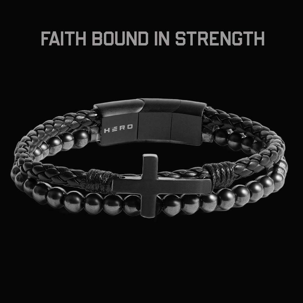 JIWOY Men's Cross Leather Bracelet – Stainless Steel & Leather Multi-Layer Bangle, Religious & Fashionable Bracelet For Men