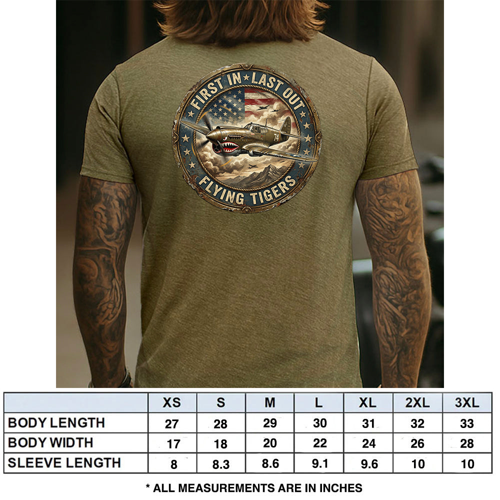 Hero Company Men's First In First Out Flying Tigers Military Green Tee - Helps Pair Veterans With A Service Dog or Shelter Dog