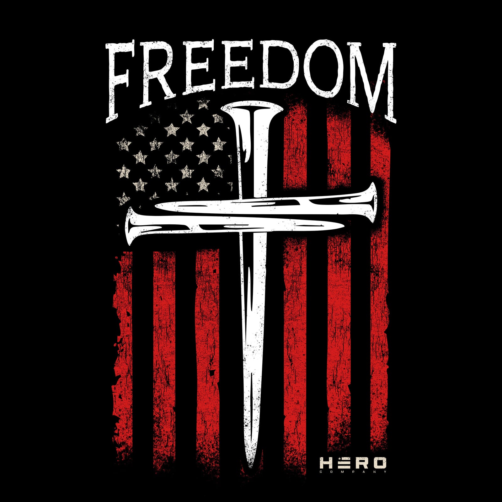 Hero Company Men's Freedom Cross Black Tee - Helps Pair Veterans With A Service Dog or Shelter Dog