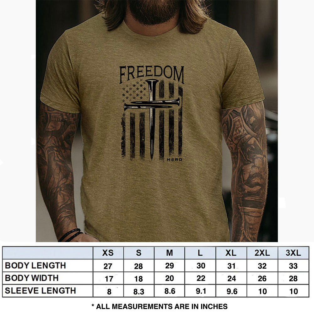 Hero Company Men's Freedom Cross Military Green Tee - Helps Pair Veterans With A Service Dog or Shelter Dog