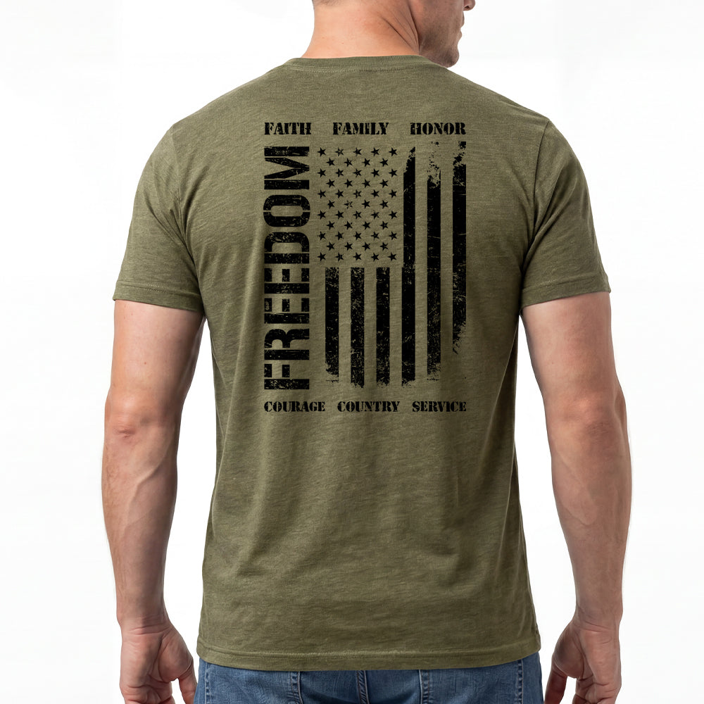Freedom Faith Family Honor Military Green Tee