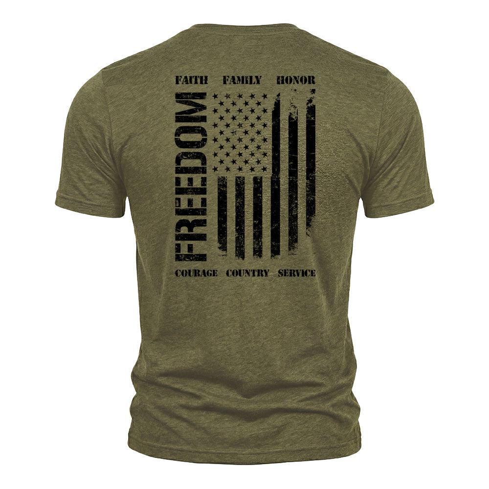 Freedom Faith Family Honor Military Green Tee