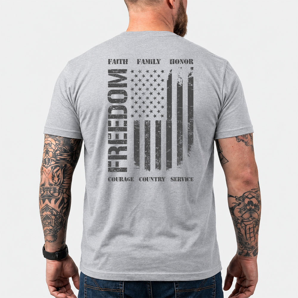 Freedom Faith Family Honor Heather Grey Tee