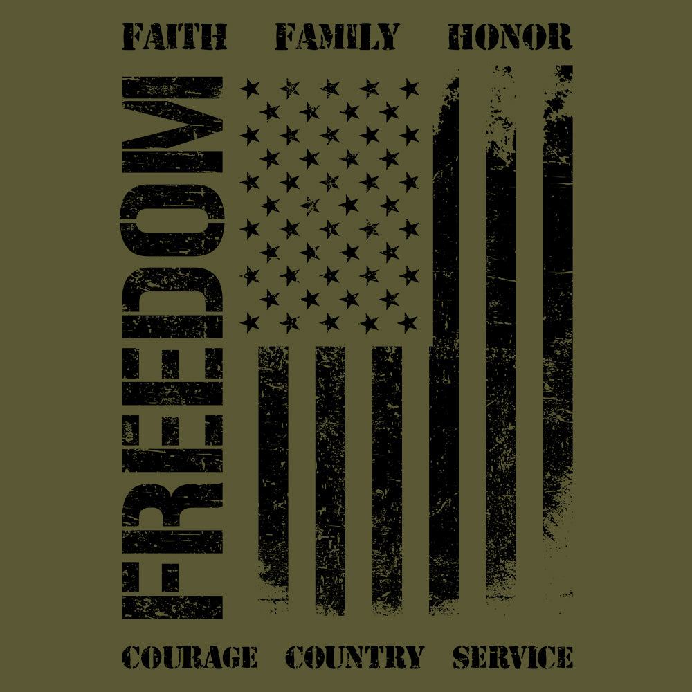 Freedom Faith Family Honor Military Green Tee