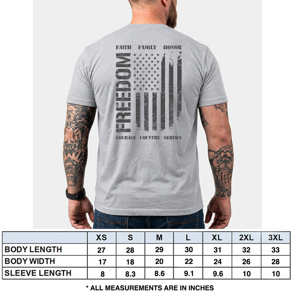 Freedom Faith Family Honor Heather Grey Tee