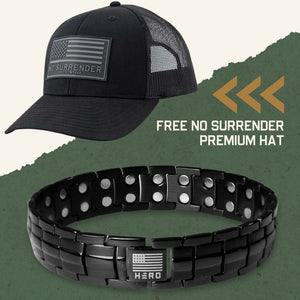 FREE NO SURRENDER Hero Company Hat with Purchase of Sherman Tank Track Titanium Magnetic Bracelet