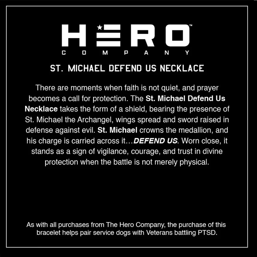 FREE  St. Michael’s Shield Defend Us In Battle Necklace with Purchase of Men's Saint Michaels Tee : Helps Pair Veterans With A Service Dog or Shelter Dog