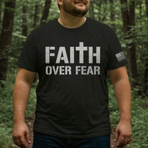 Limited Time Offer Small Only- Faith Over Fear Mens T-Shirt Black: Helps Pair Veterans With A Service Dog or Shelter Dog