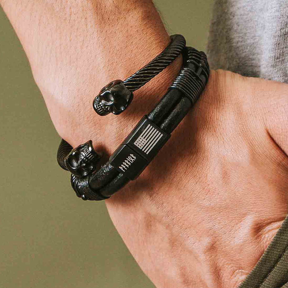 Valhalla Warrior Morse Code Never Surrender Leather Bracelet