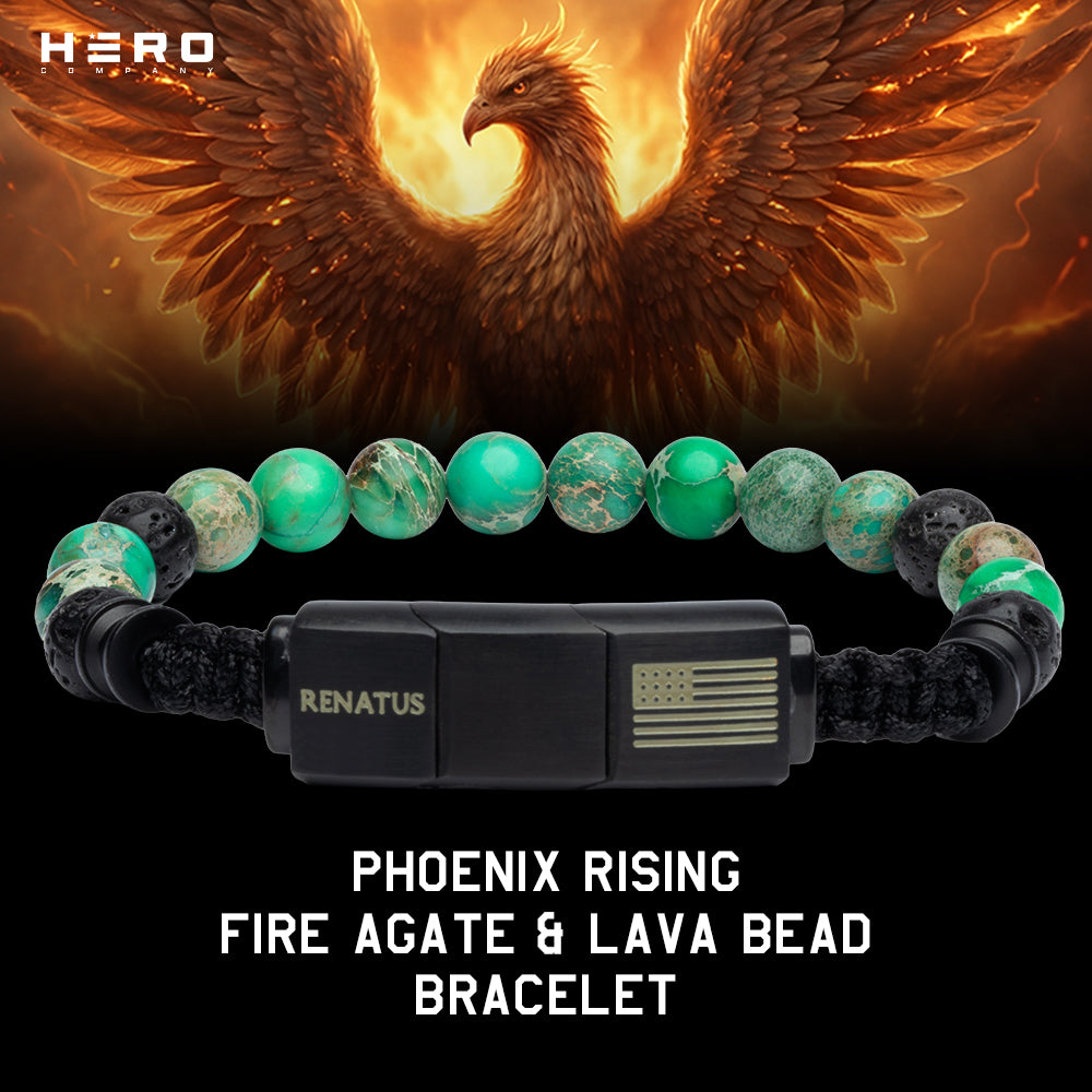 Phoenix Rising Fire Agate & Lava Bead Bracelet: Helps Pair Veterans With A Service Dog Or Shelter Dog