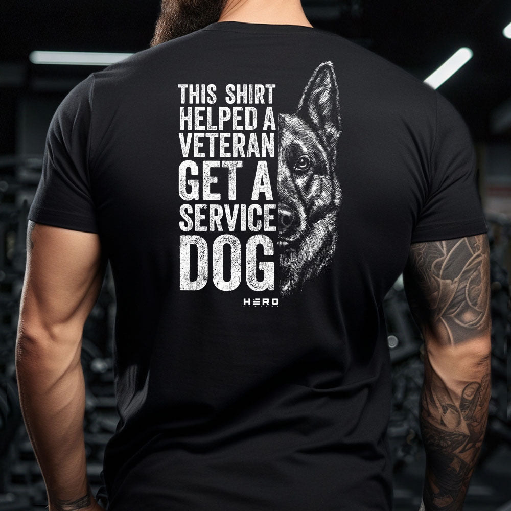 Hero Company Men’s This Shirt Helped A Veteran Get A Service Dog - Shepherd Black Tee - Helps Pair Veterans With A Service Dog or Shelter Dog