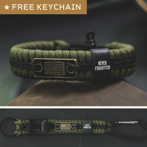 FREE OFFER - Buy A Never Forgotten Green Paracord Bracelet & Get A Free Matching Keychain