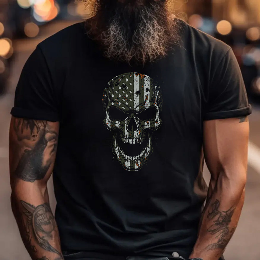 Hero Company Men's Green Skull Black Tee - Helps Pair Veterans With A Service Dog or Shelter Dog