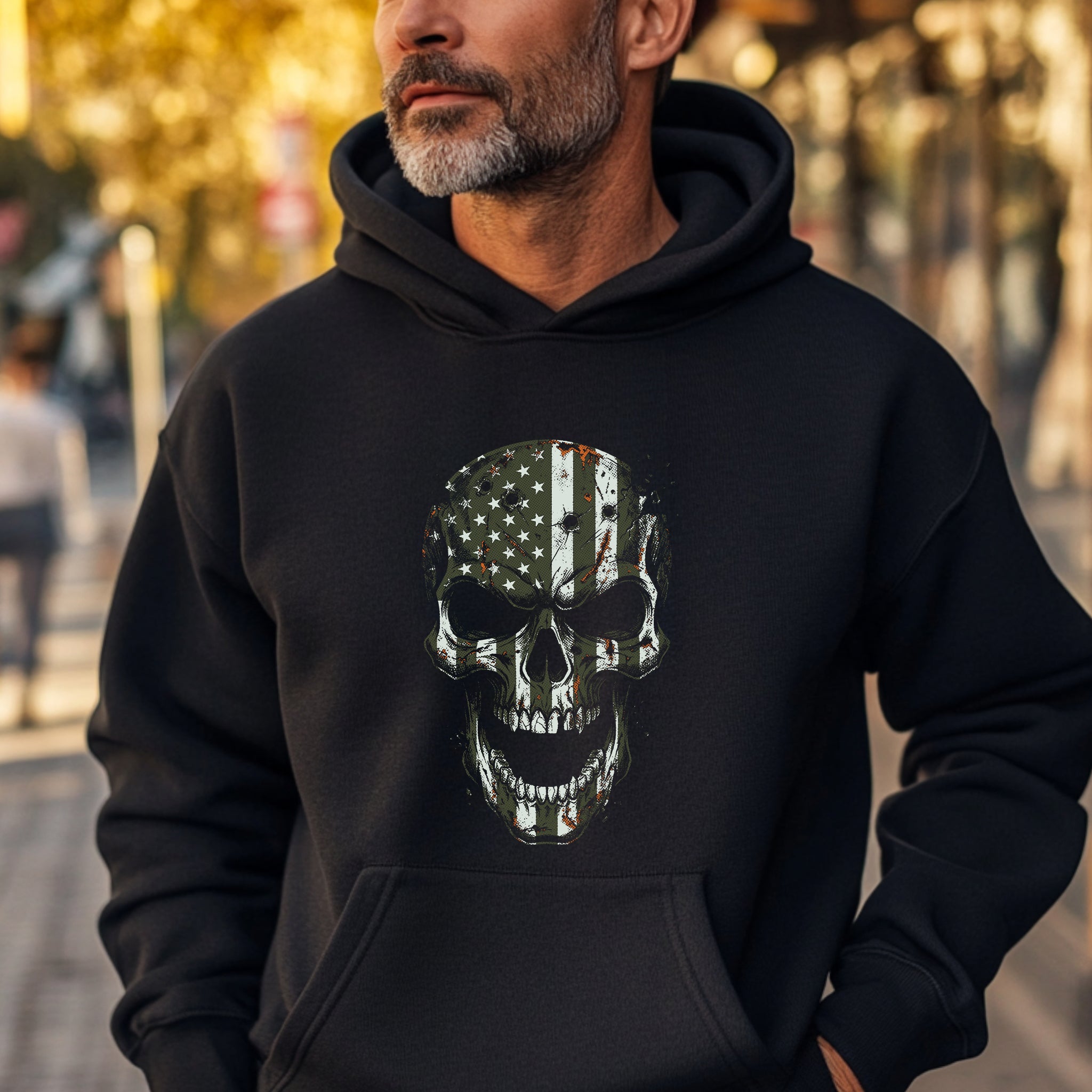 Hero Company Men's Green Skull Black Premium Hoodie - Helps Pair Veterans With A Service Dog or Shelter Dog