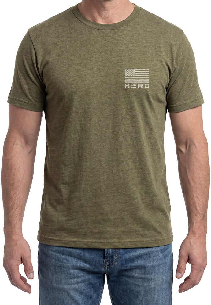 Hero Company Men's Veteran Pride Tan Print Military Green Tee - Helps Pair Veterans With A Service Dog or Shelter Dog