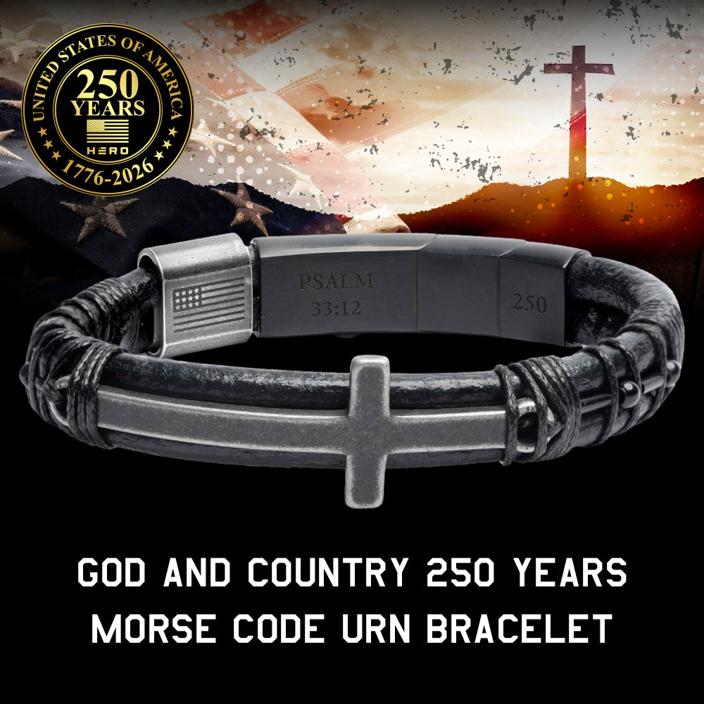 USA 250th Anniversary- God & Country Leather Morse Code Urn Bracelet