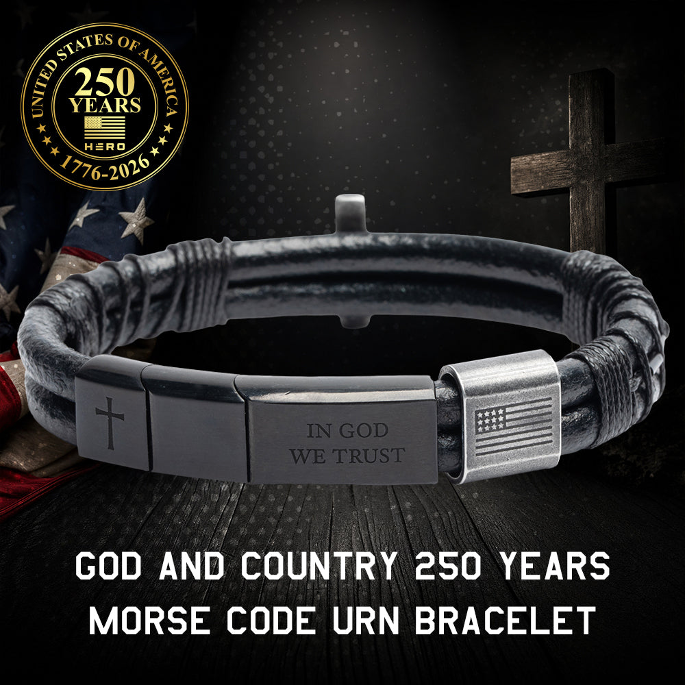 USA 250th Anniversary- God & Country Leather Morse Code Urn Bracelet