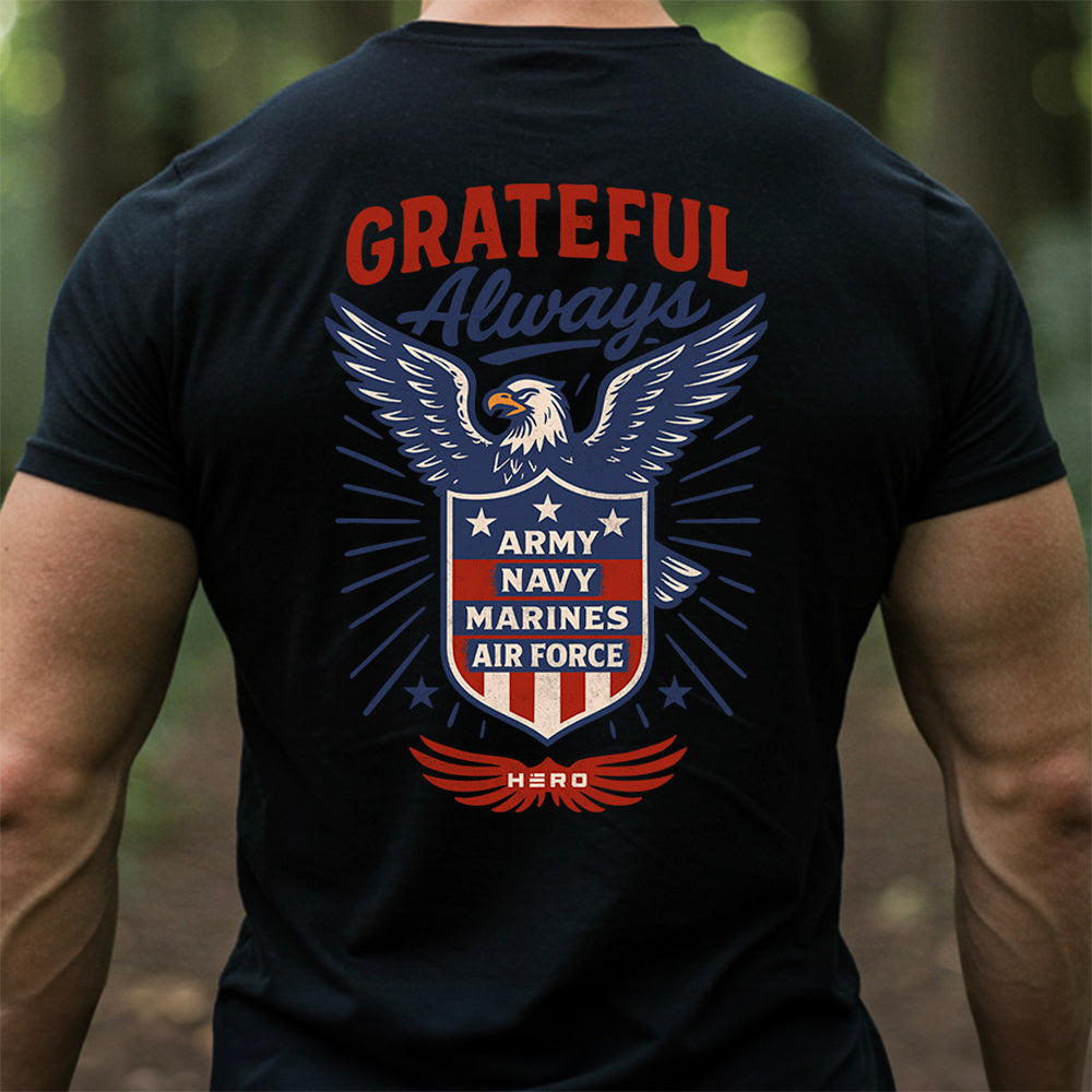 Hero Company Men&#39;s Grateful Always Black Tee - Helps Pair Veterans With A Service Dog or Shelter Dog