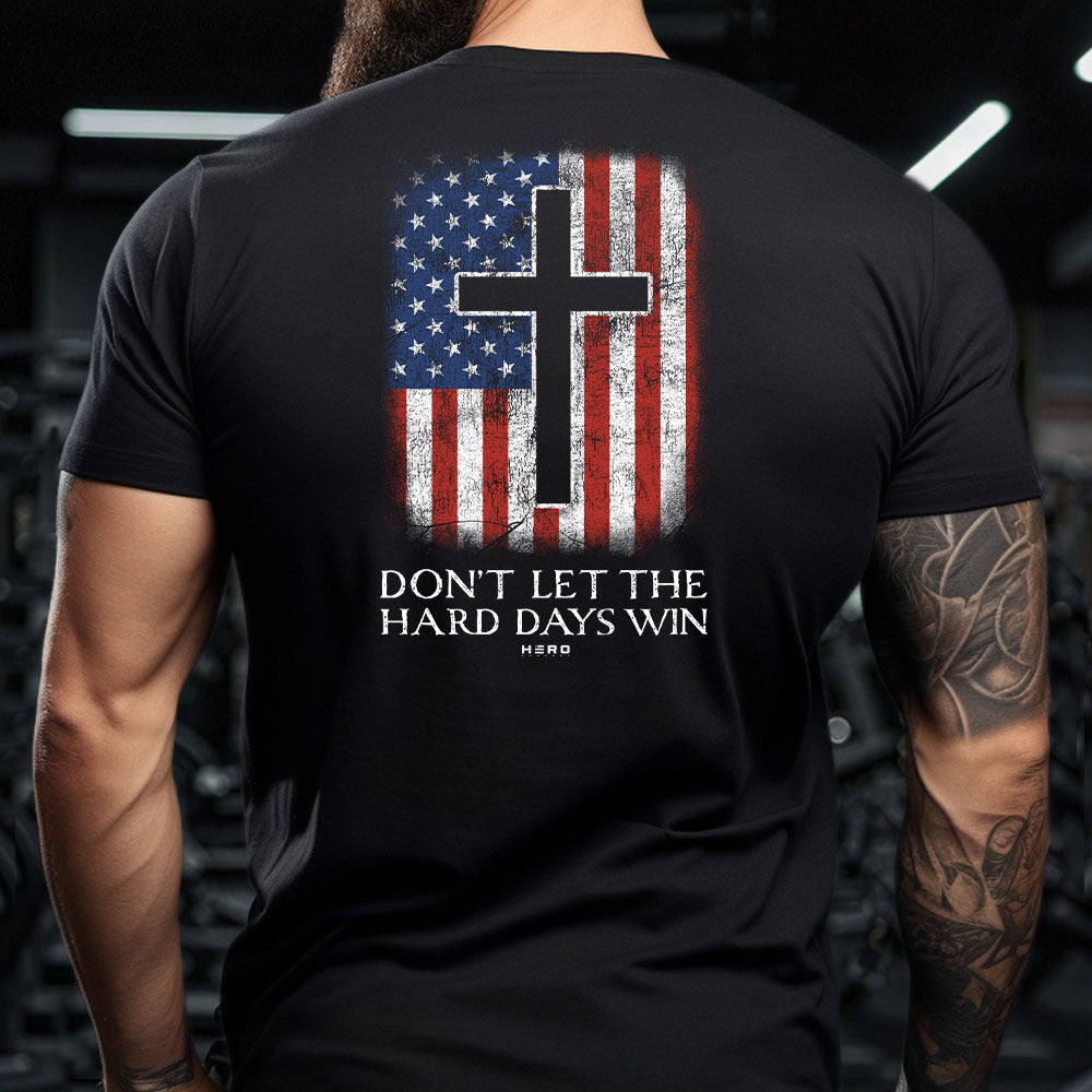 Hero Company Men's Don't Let The Hard Days Win Black Tee - Helps Pair Veterans With A Service Dog or Shelter Dog
