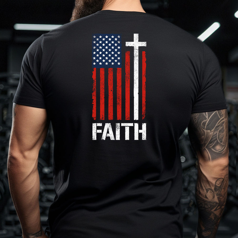 Hero Company Men&#39;s Faith. Flag. Cross. Black Tee - Helps Pair Veterans With A Service Dog or Shelter Dog