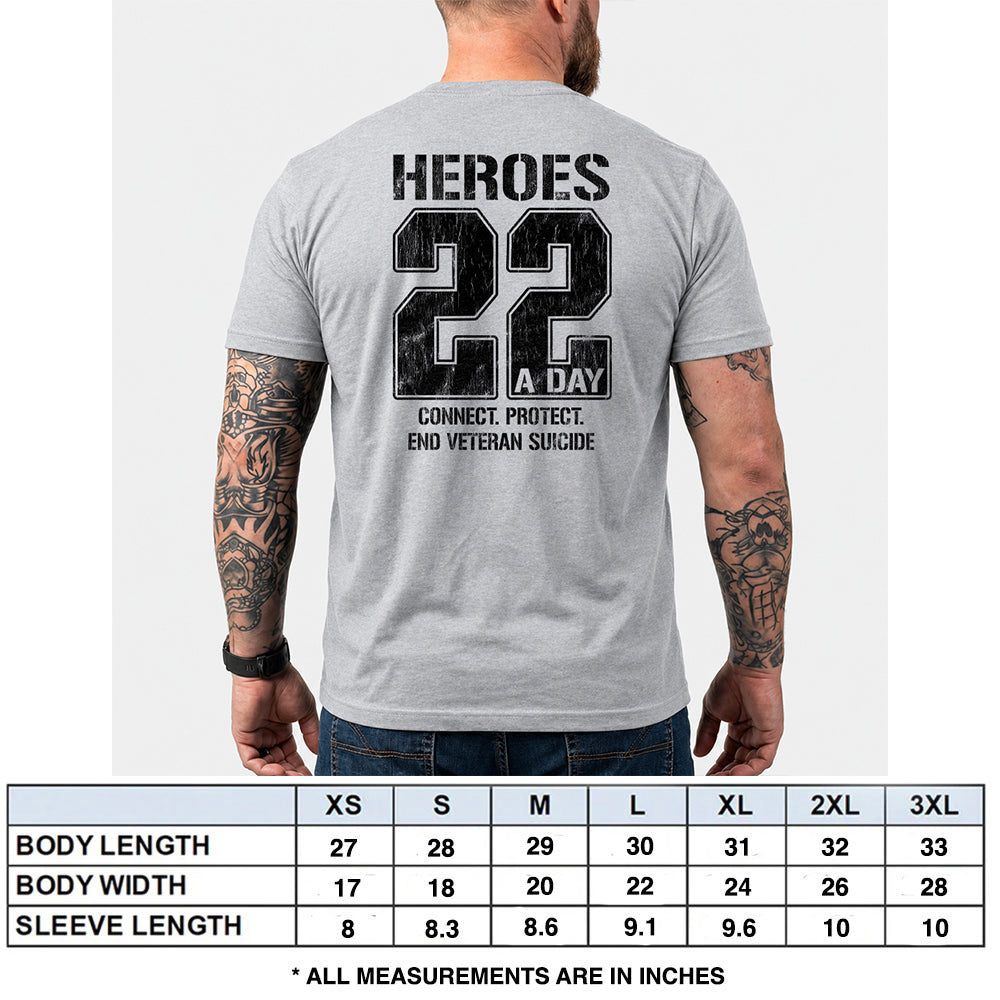 Heroes. 22 A Day. Connect Protect Heather Grey Tee