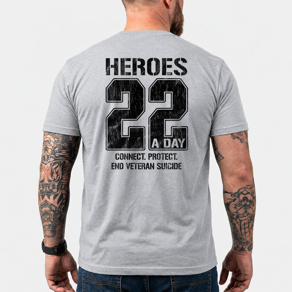 Heroes. 22 A Day. Connect Protect Heather Grey Tee