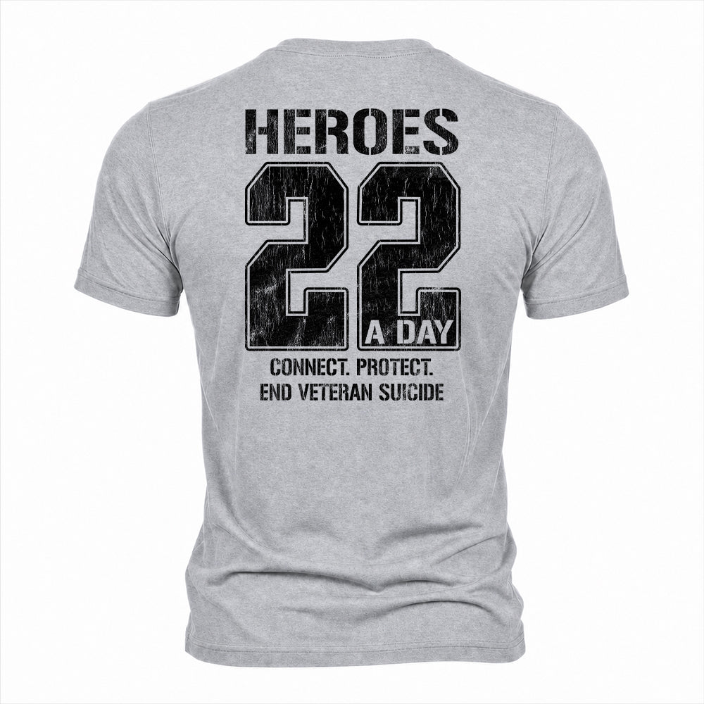 Heroes. 22 A Day. Connect Protect Heather Grey Tee