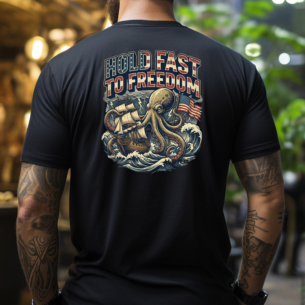 Hold Fast To Freedom Octopus Black Tee