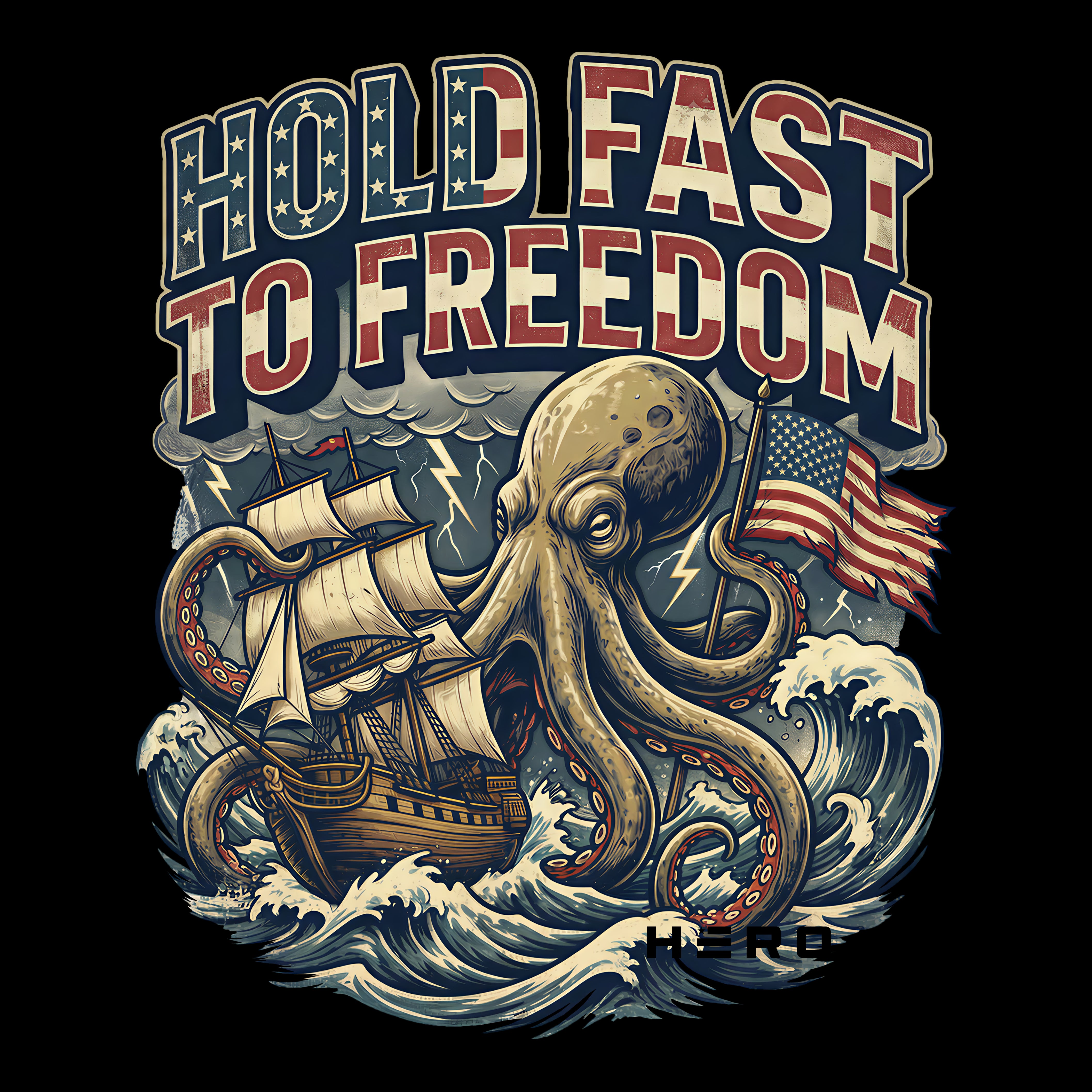Hold Fast To Freedom Octopus Black Tee