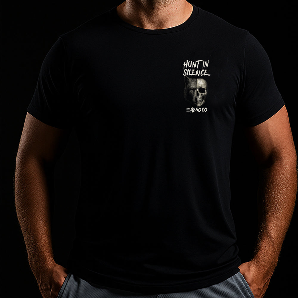 Hero Company Men's Hunt In Silence Black Tee - Helps Pair Veterans With A Service Dog or Shelter Dog