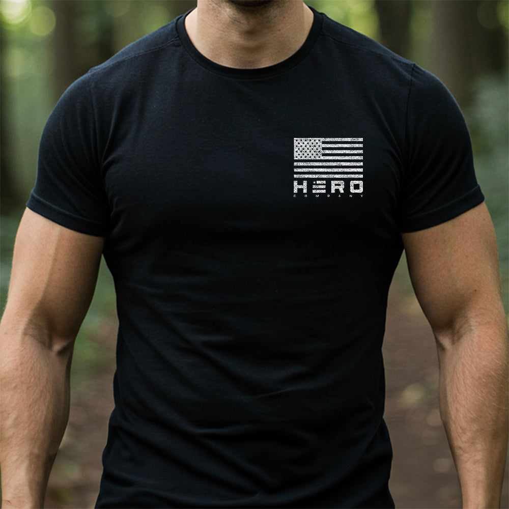 Hero Company Men's Patriotic Dogs & Freedom Black Tee - Helps Pair Veterans With A Service Dog or Shelter Dog