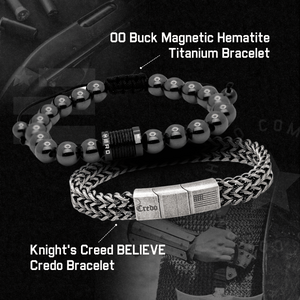 Knight's Creed BELIEVE Credo & 00 Buck Magnetic Hematite Titanium Bracelet Set: Helps Pair Veterans with Service or Shelter Dogs