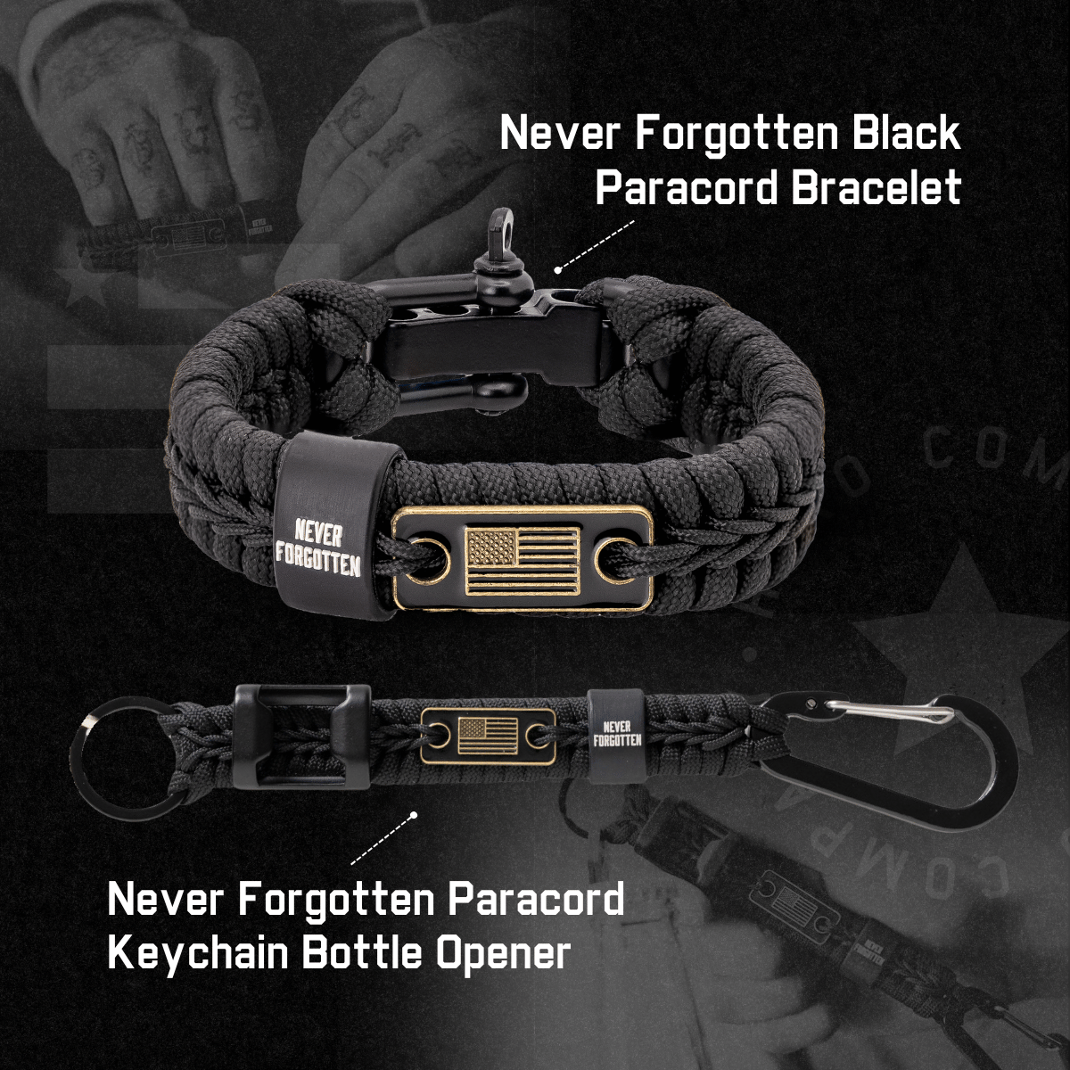 Never Forgotten Black Paracord Bracelet With Matching Keychain