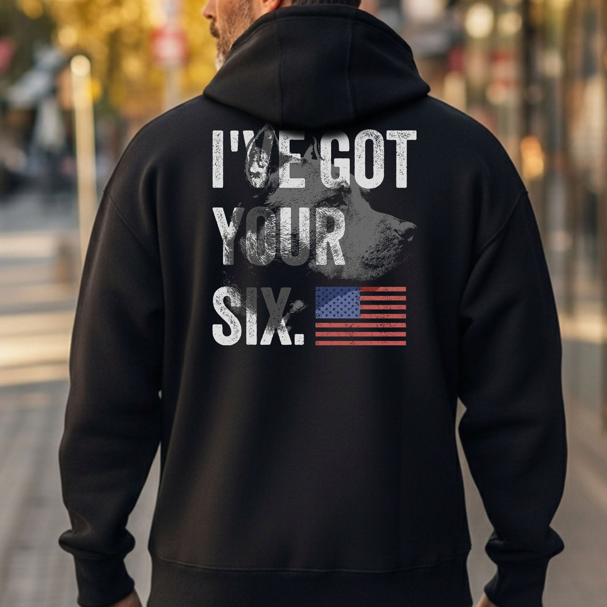 Hero Company Men's I've Got Your Six Black Premium Hoodie - Helps Pair Veterans With A Service Dog or Shelter Dog
