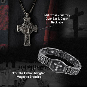 Buy Bracelet Get Necklace FREE! 'For The Fallen' Arlington Magnetic Bracelet and INRI Necklace: Helps Pair Veterans With A Service Dog Or Shelter Dog