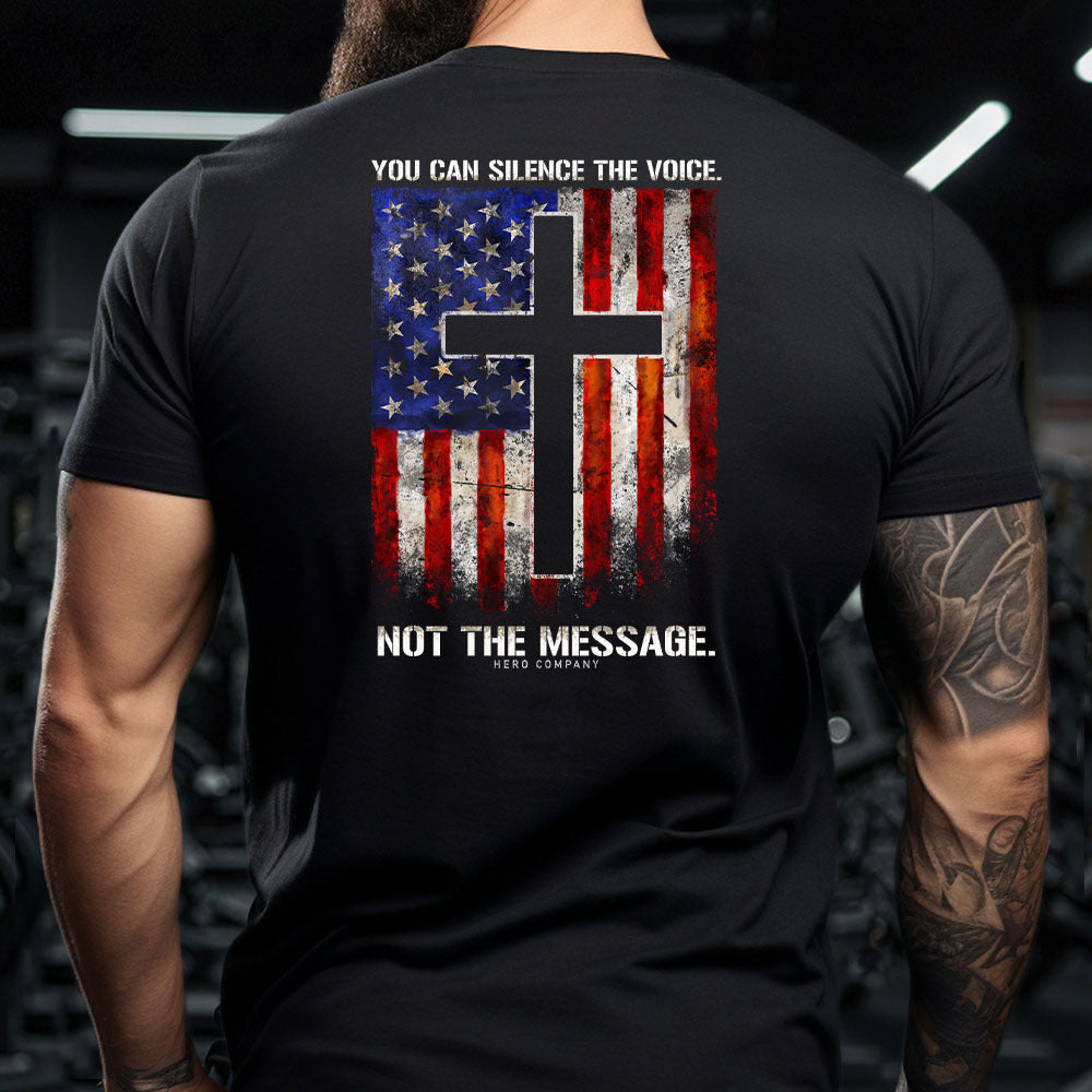Hero Company Men's You Can Silence The Voice. Not The Message. Black Tee - Helps Pair Veterans With A Service Dog or Shelter Dog