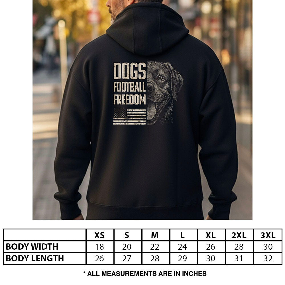 Hero Company Men's Dogs. Football. Freedom. Black Premium Hoodie - Helps Pair Veterans With A Service Dog or Shelter Dog