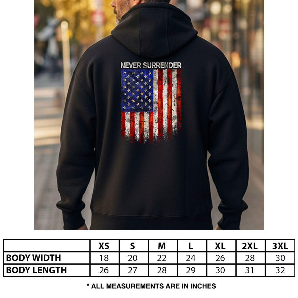 Hero Company Men's Never Surrender Black Premium Hoodie - Helps Pair Veterans With A Service Dog or Shelter Dog