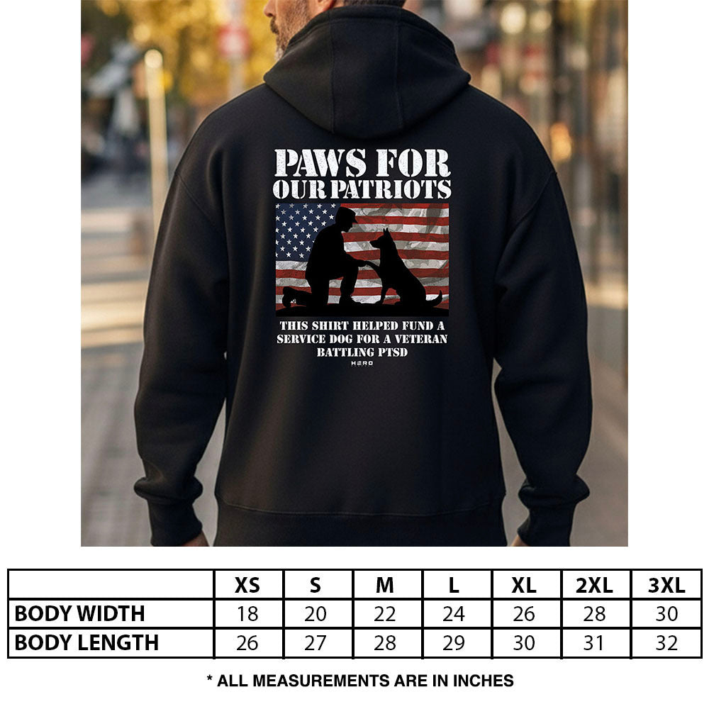 Hero Company Men's Paws For Our Patriots Black Premium Hoodie - Helps Pair Veterans With A Service Dog or Shelter Dog