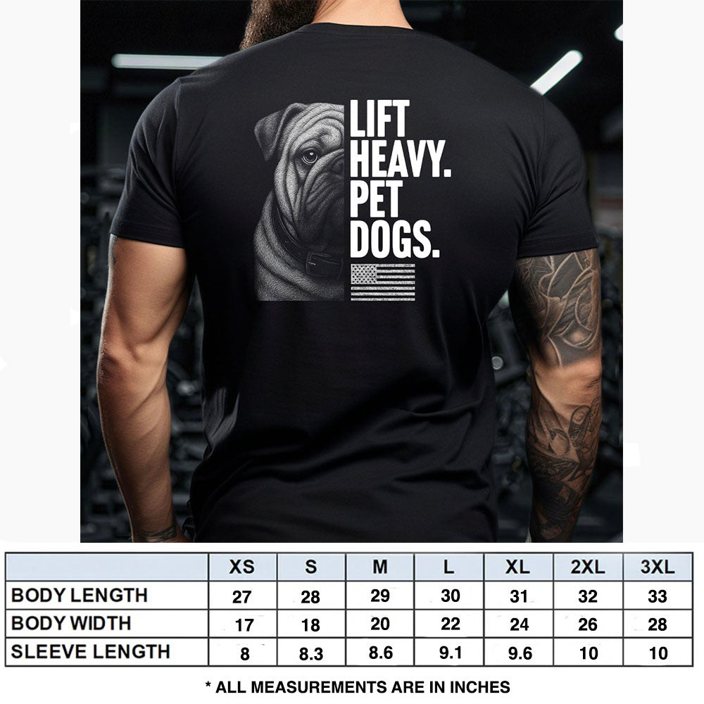 Hero Company Men's Lift Heavy. Pet Dogs. Bull Dog Black Tee - Helps Pair Veterans With A Service Dog or Shelter Dog